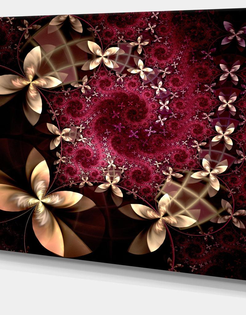 Designq Yellow And Red Fractal Flower Pattern - Abstract Wall Art Canvas