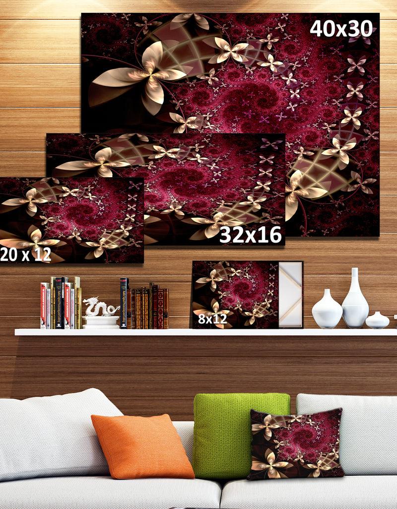 Designq Yellow And Red Fractal Flower Pattern - Abstract Wall Art Canvas