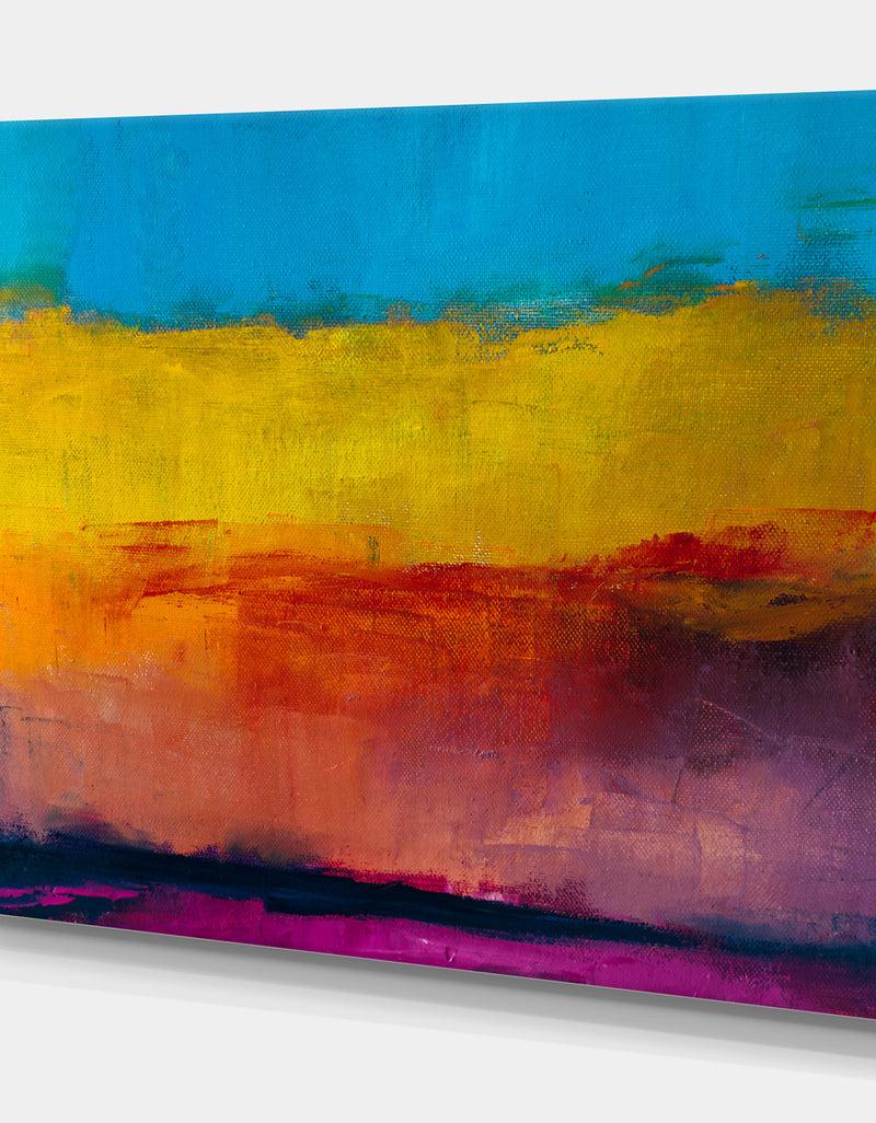 Designq Yellow Blue Orange In Abstract Painting Background - Contemporary Painting Print On Wrapped Canvas