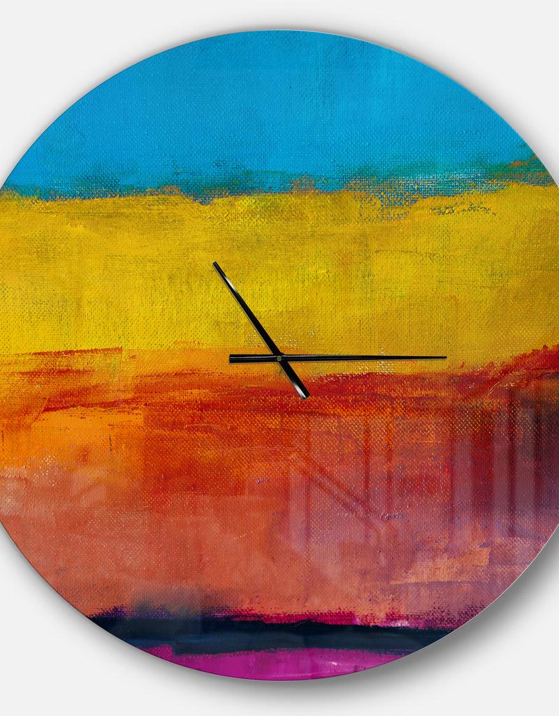 Designq Yellow Blue Orange In Abstract Painting Background - Oversized Modern Wall CLock