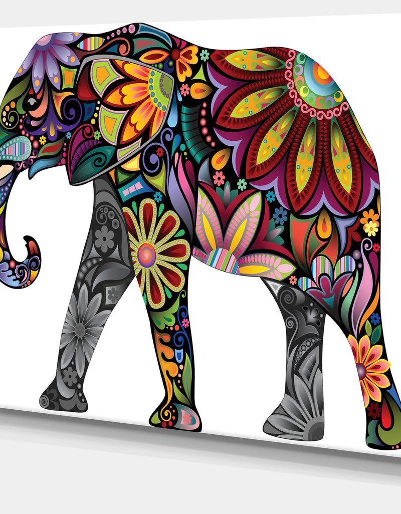 Designq Yellow Cheerful Elephant - Animal Digital Art Canvas Print