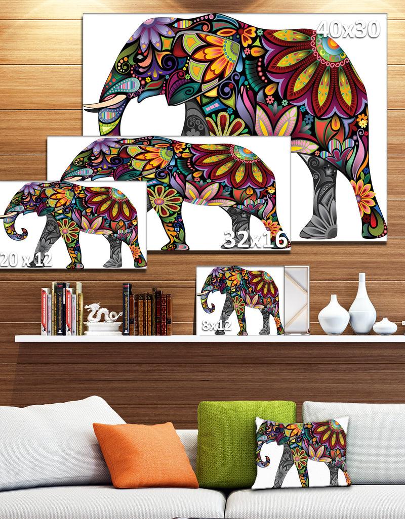 Designq Yellow Cheerful Elephant - Animal Digital Art Canvas Print
