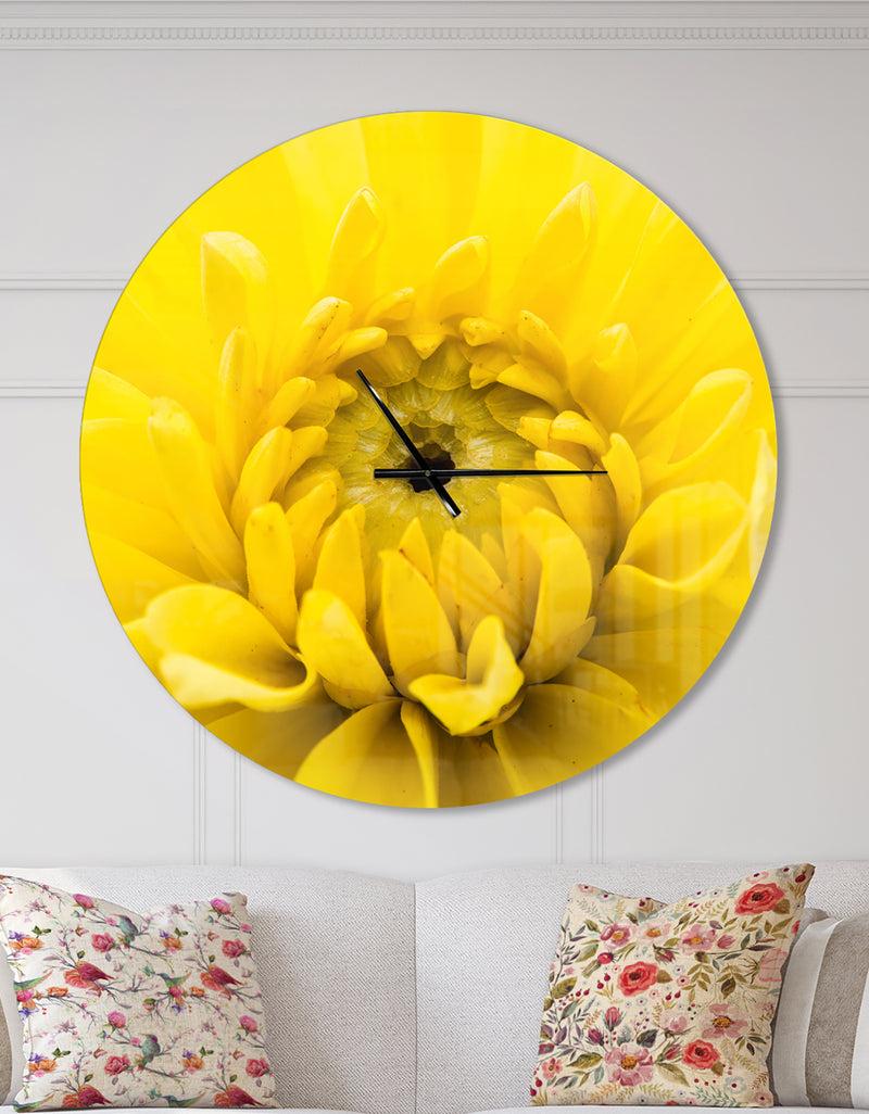 designq Yellow Chrysanthemum Gold Flower - Oversized Traditional Wall CLock