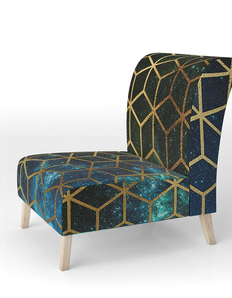 Designq Yellow Cubes Over Blue Cosmic Background - Upholstered Modern Accent Chair