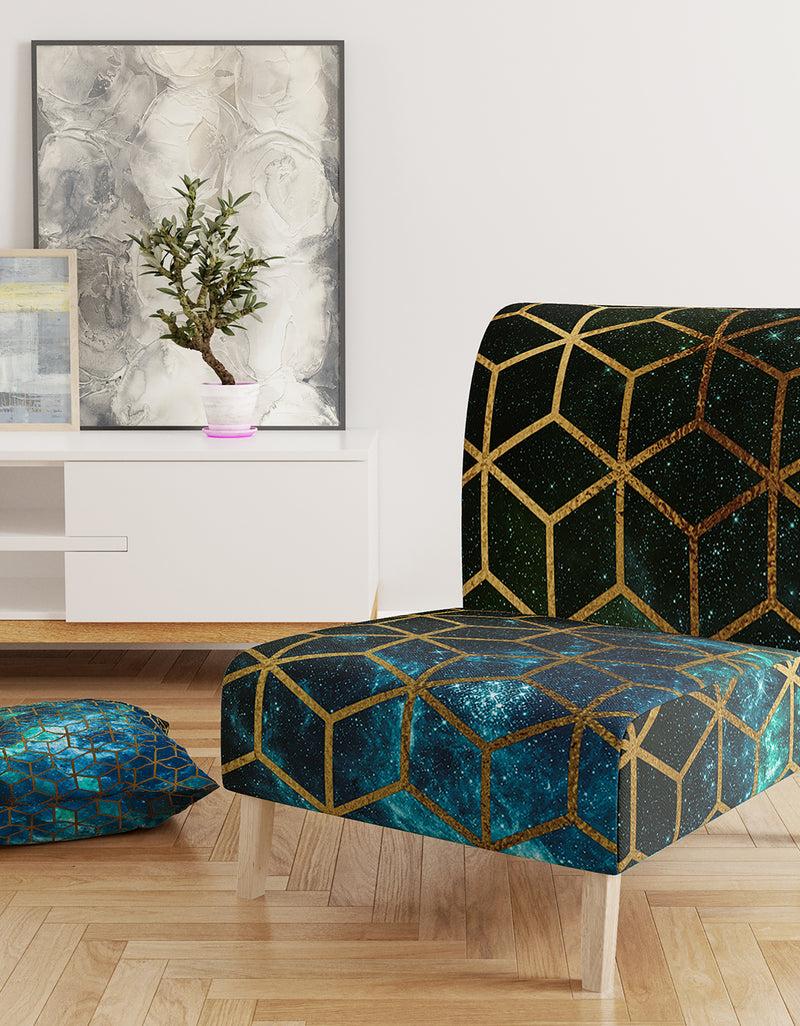 designq Yellow Cubes Over Blue Cosmic Background - Upholstered Modern Accent Chair