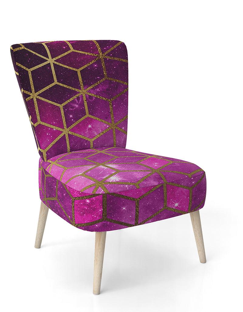 Designq Yellow Cubes Over Pink Night Sky - Upholstered Modern Accent Chair