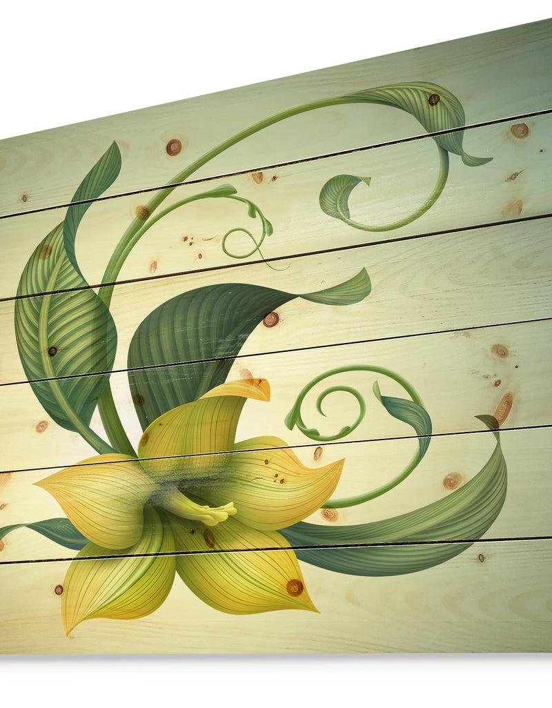 Designq Yellow Fantasy Flower - Floral Print On Natural Pine Wood