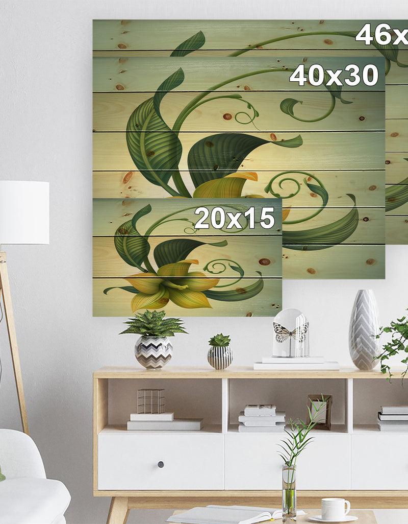 Designq Yellow Fantasy Flower - Floral Print On Natural Pine Wood