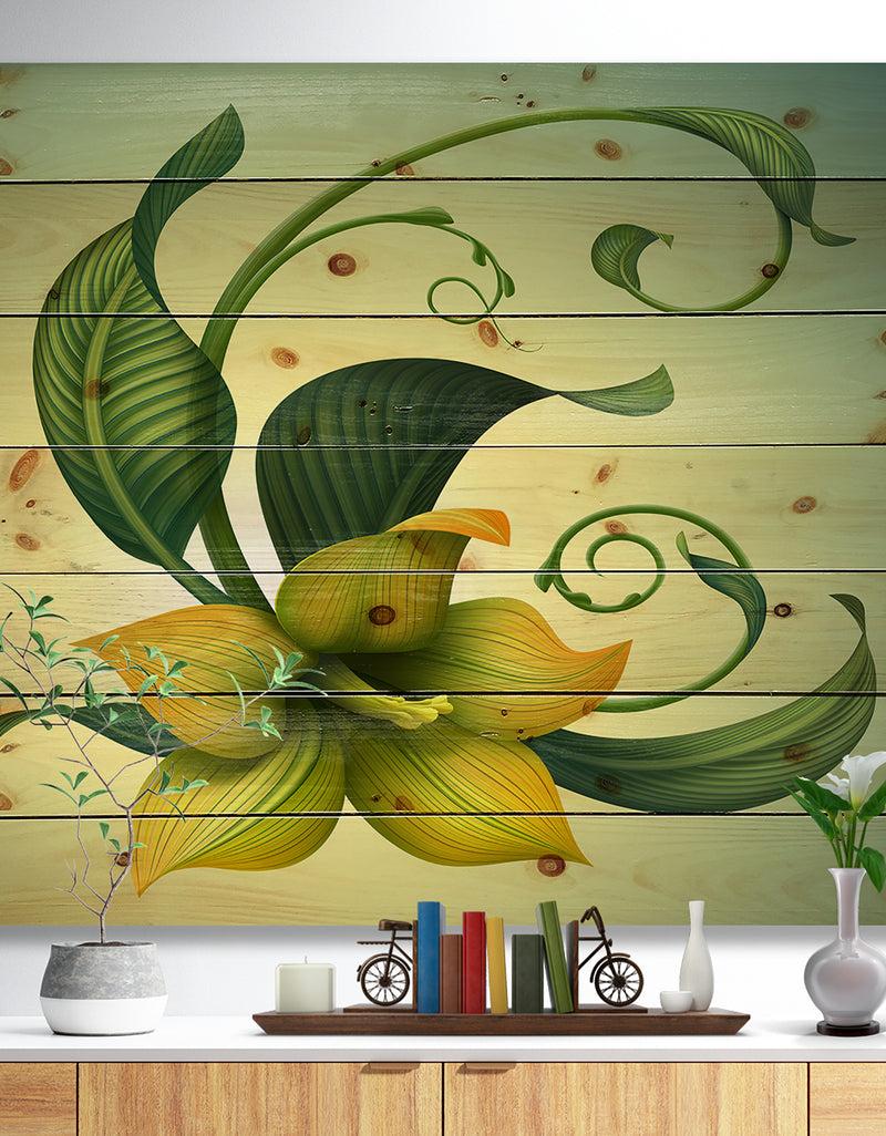 designq Yellow Fantasy Flower - Floral Print on Natural Pine Wood
