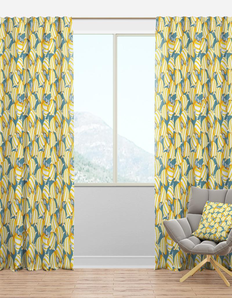 designq Yellow Fishes Pattern - Nautical & Coastal Curtain Panels