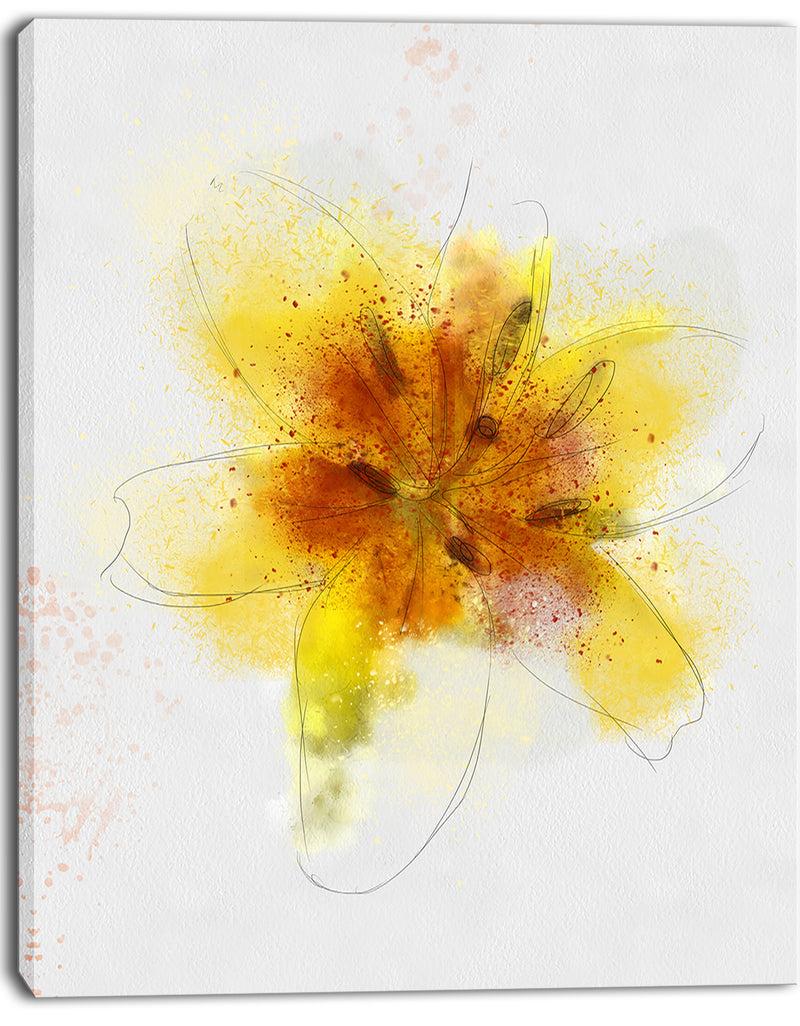 Designq Yellow Flower Sketch On White - Flower Artwork On Canvas