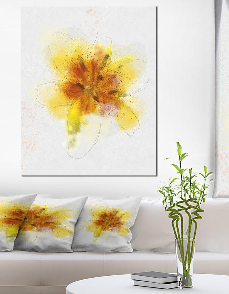 designq Yellow Flower Sketch on White - Flower Artwork on Canvas