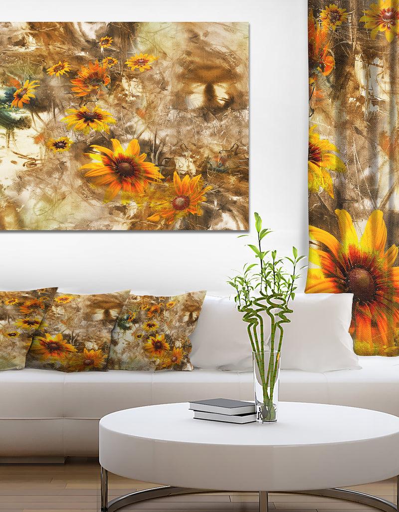 designq Yellow Flowers with Brown Background - Extra Large Floral Wall Art