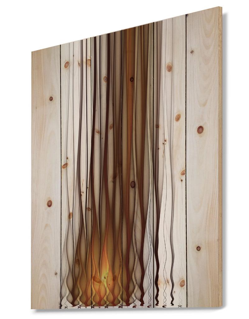 Designq Yellow Fractal Flames Pattern - Abstract Print On Natural Pine Wood