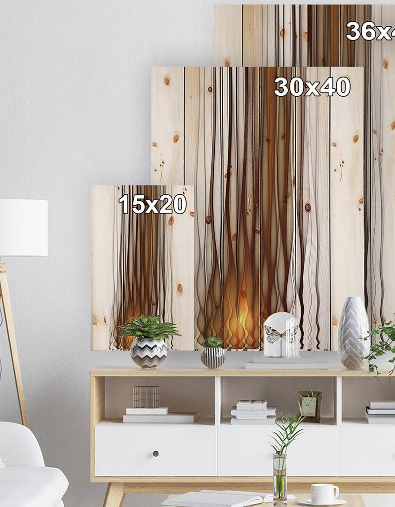 Designq Yellow Fractal Flames Pattern - Abstract Print On Natural Pine Wood