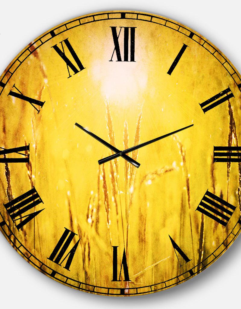 Designq Yellow Grass Flower At Sunset - Landscape Wall CLock