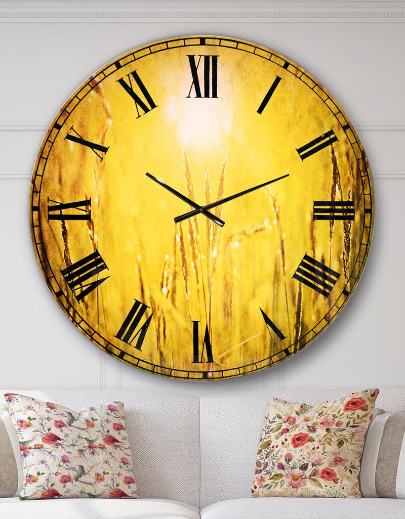 designq Yellow Grass Flower at Sunset - Landscape Wall CLock
