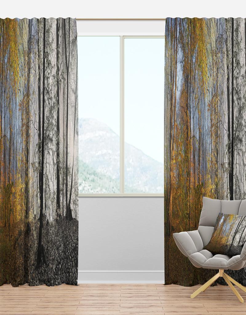designq Yellow Morning in Forest Panorama - Landscape Curtain Panels