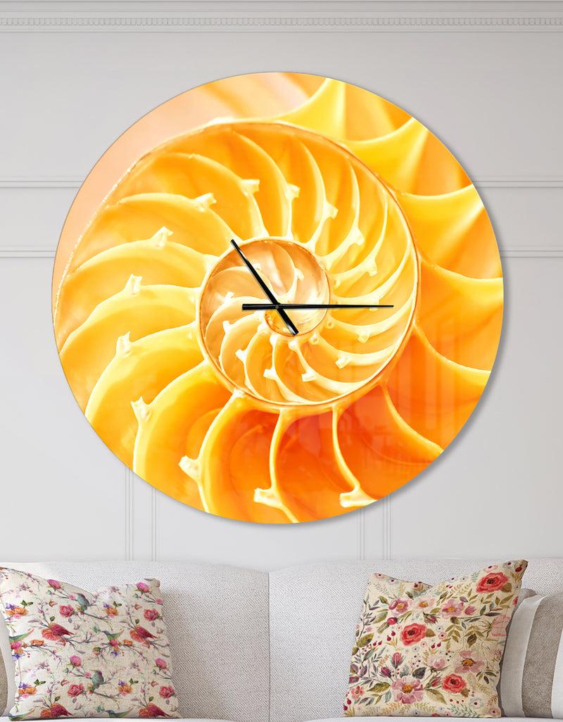designq Yellow Nautilus Shell - Oversized Coastal Wall CLock