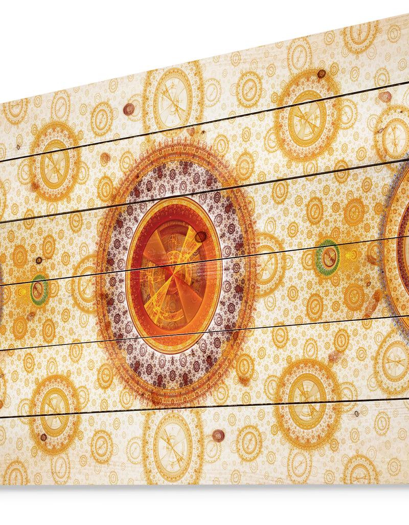 Designq Yellow Psychedelic Relaxing Art - Abstract Print On Natural Pine Wood