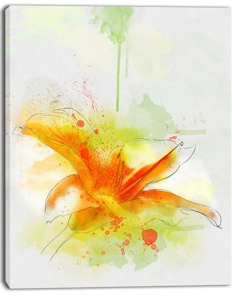 Designq Yellow Red Flower With Color Splashes - Extra Large Floral Canvas Art