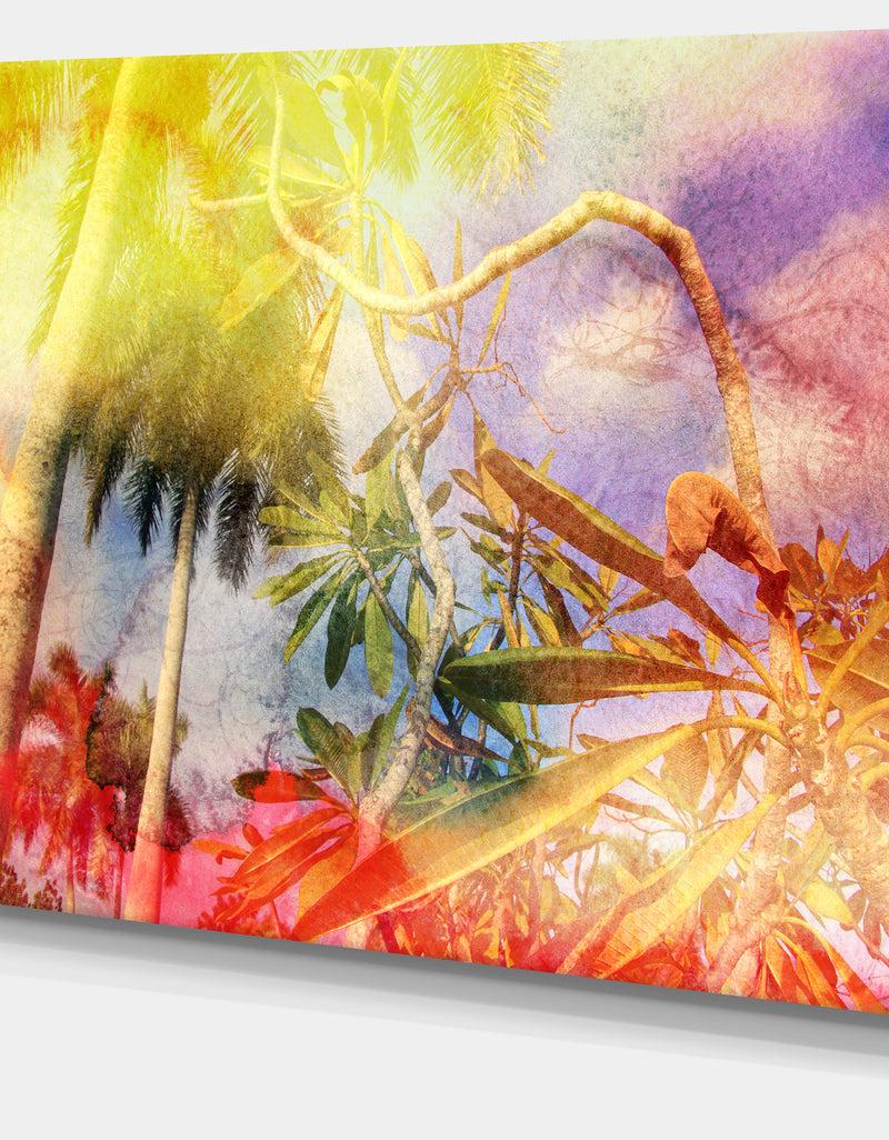 Designq Yellow Retro Palm Trees - Landscape Painting Canvas Print