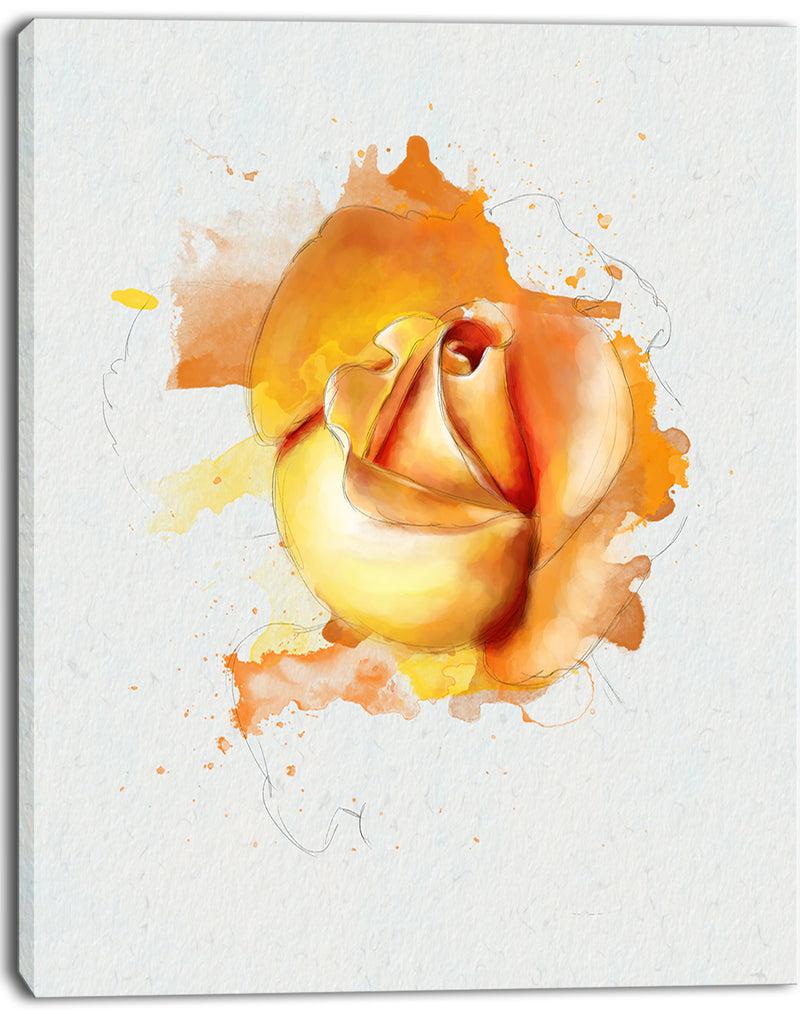 Designq Yellow Rose Flower On White Back - Flower Artwork On Canvas