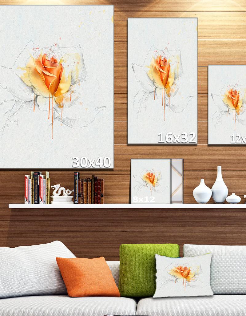 Designq Yellow Rose Sketch On White Back - Flower Artwork On Canvas
