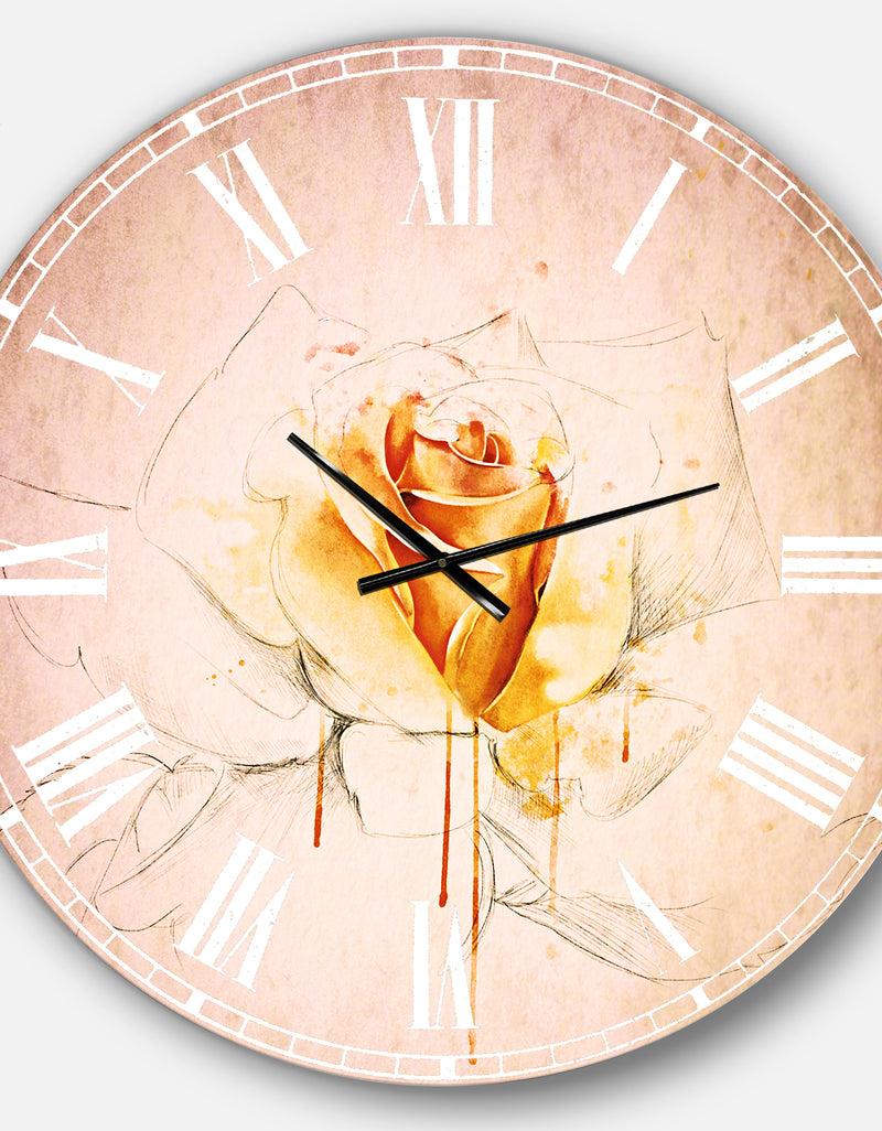 Designq Yellow Rose Sketch On White Back - Flower Wall CLock