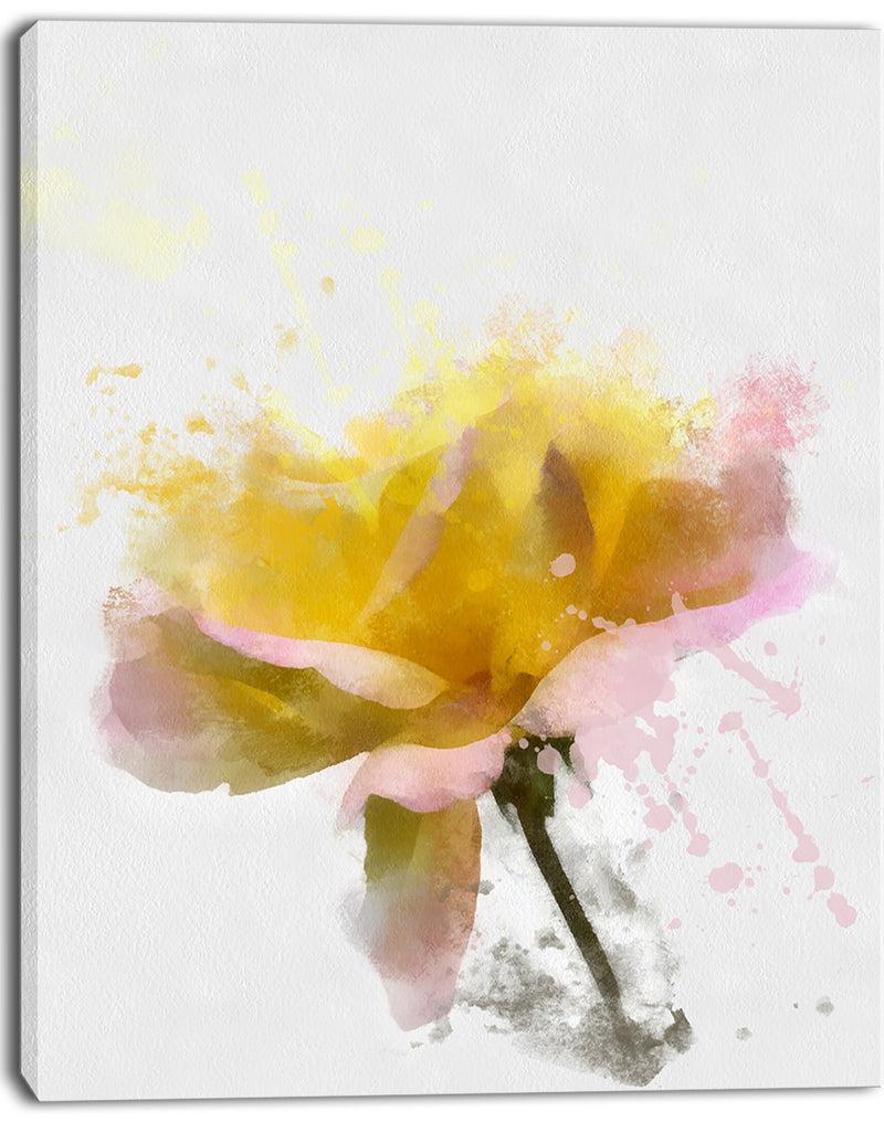 Designq Yellow Rose With Green Stem - Flower Canvas Print Artwork