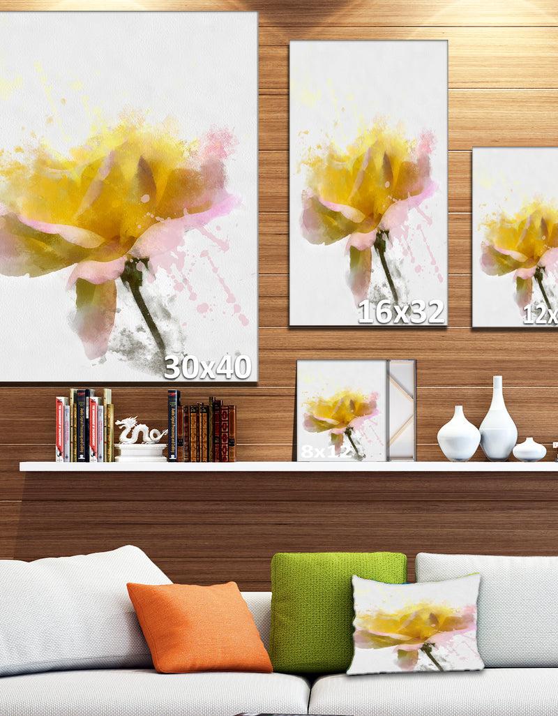 Designq Yellow Rose With Green Stem - Flower Canvas Print Artwork