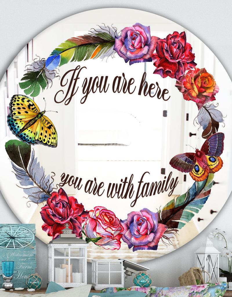 designq You Are With Family - Cabin and Lodge Mirror - Round Wall Mirror