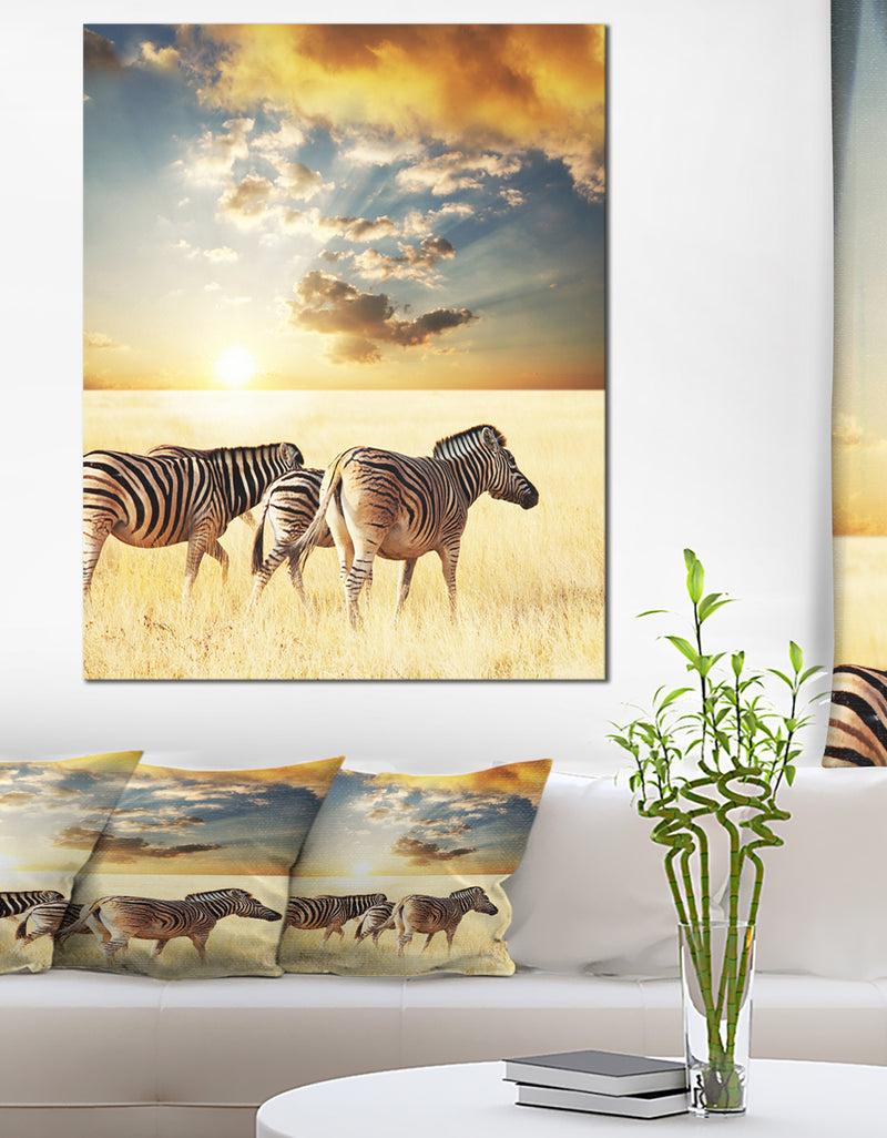 designq Zebras Walking in African Grassland - African Wall Art Print