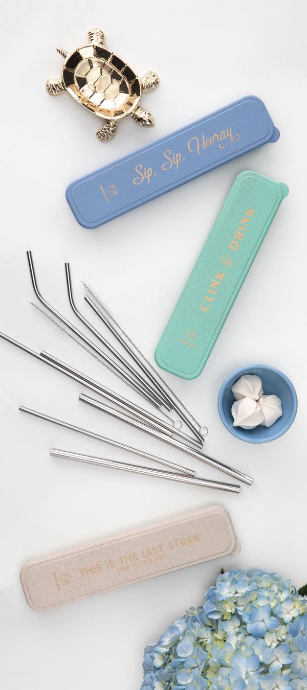 Designworks Ink Stainless Steel Straw Set - "Sip Sip Hooray"