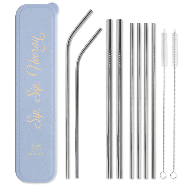 designworks ink Stainless Steel Straw Set - "Sip Sip Hooray"