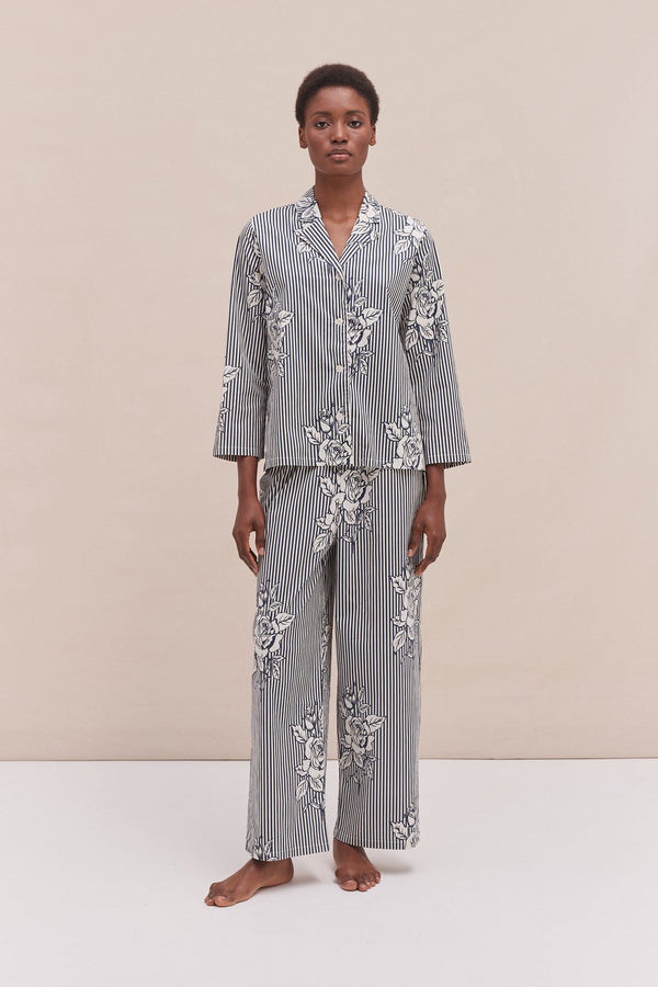 desmond & dempsey 402 Long Pyjama Set Pinstripe Rose/Navy