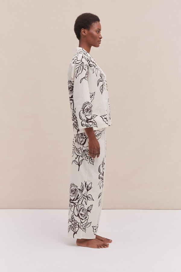 Desmond & Dempsey 402 Long Pyjama Set Rose Cream/Brown