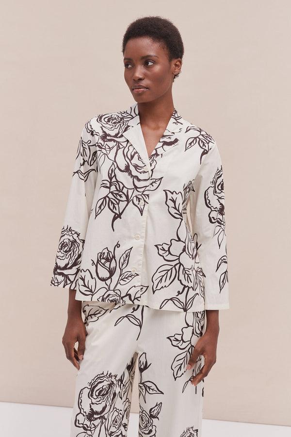 Desmond & Dempsey 402 Long Pyjama Set Rose Cream/Brown