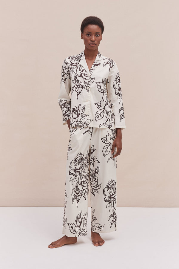 desmond & dempsey 402 Long Pyjama Set Rose Cream/Brown