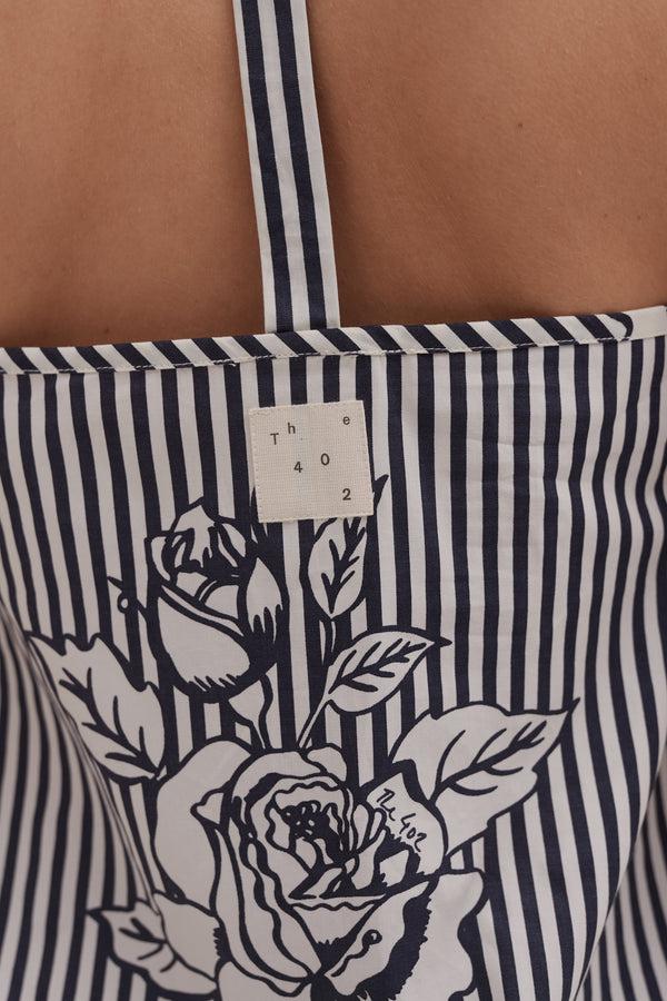 Desmond & Dempsey 402 Swing Cami & Shorts Set Pinstripe Rose Navy