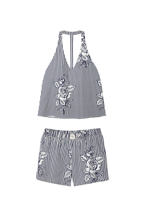 Desmond & Dempsey 402 Swing Cami & Shorts Set Pinstripe Rose Navy