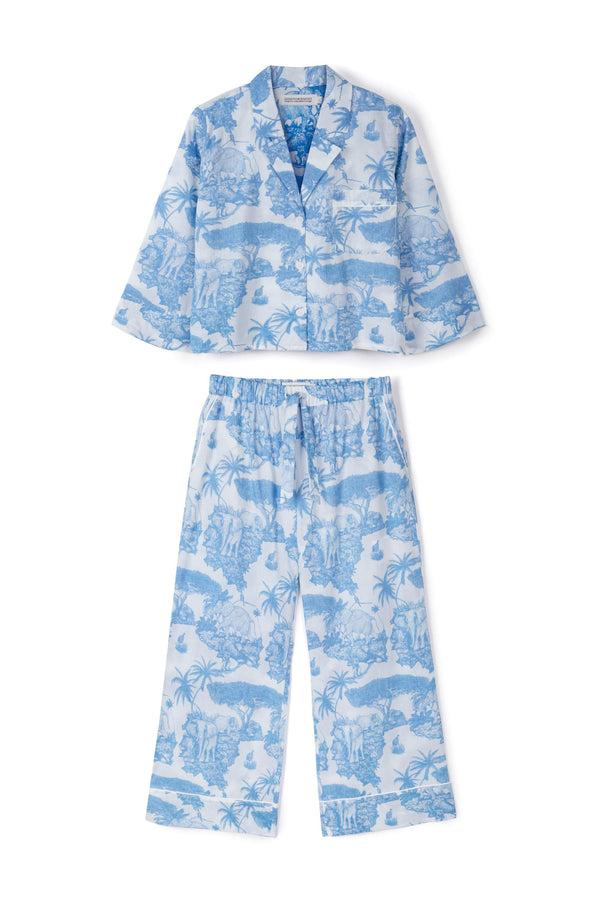Desmond & Dempsey Boxy Shirt And Wide Leg Trouser Set Loxodonta Print Blue