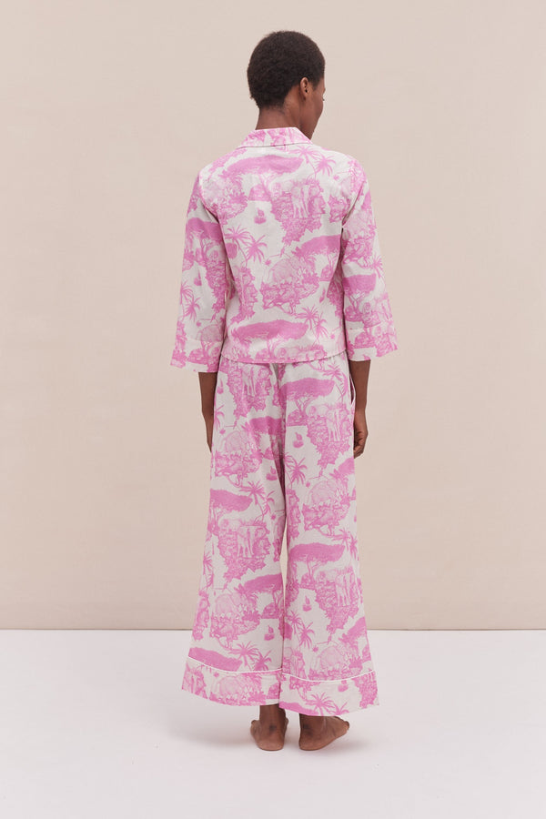 Desmond & Dempsey Boxy Shirt And Wide Leg Trouser Set Loxodonta Print Pink