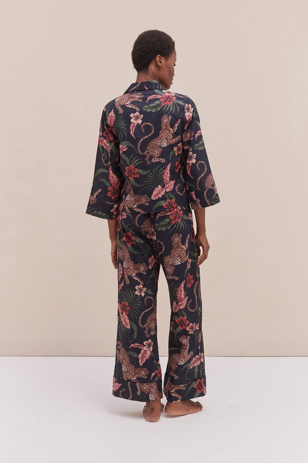 Desmond & Dempsey Boxy Shirt And Wide Leg Trouser Set Soleia Leopard Print Multi