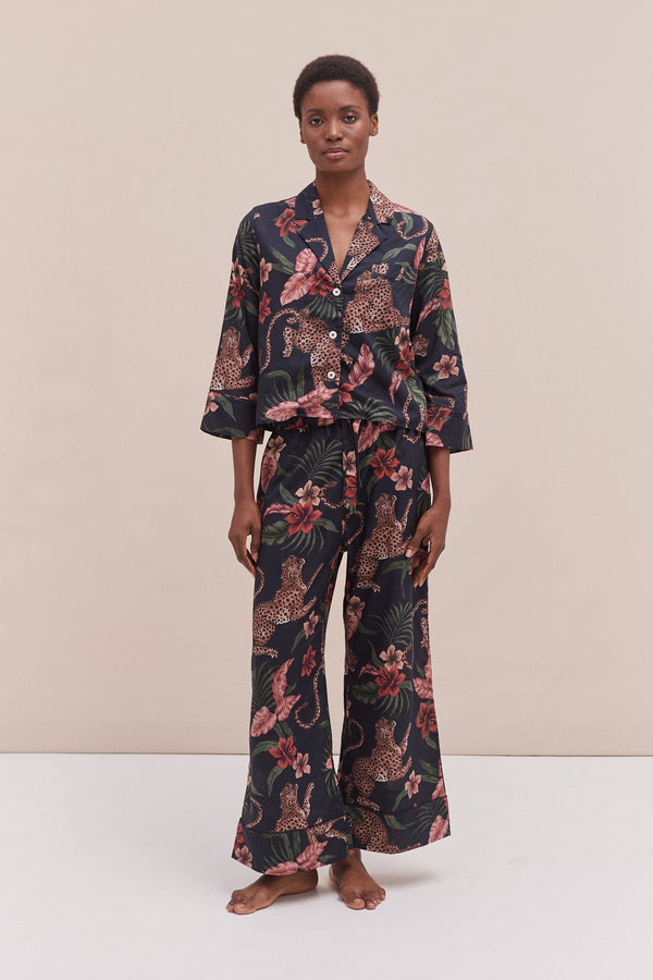 desmond & dempsey Boxy Shirt and Wide Leg Trouser Set Soleia Leopard Print Multi