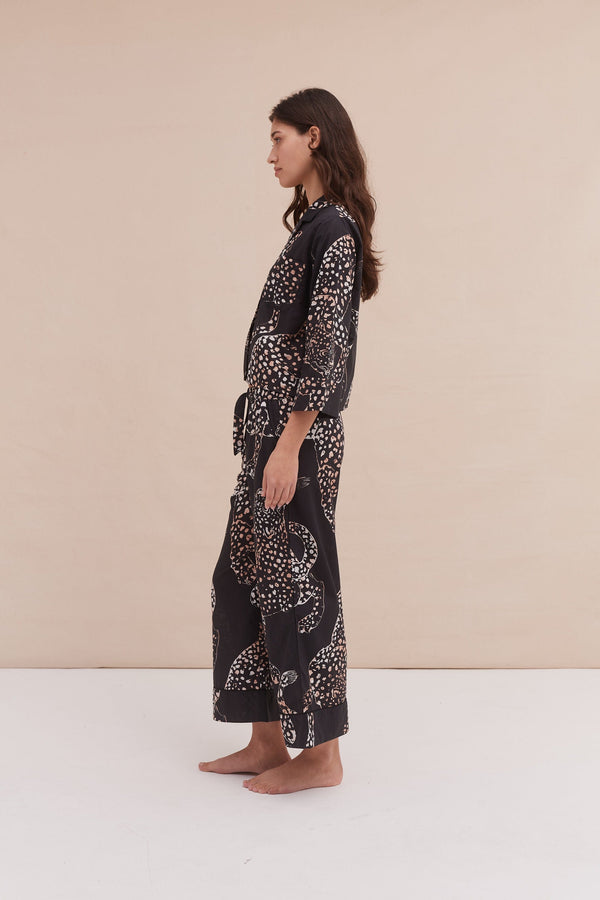 Desmond & Dempsey Boxy Shirt And Wide Leg Trouser Set The Jag Print Navy