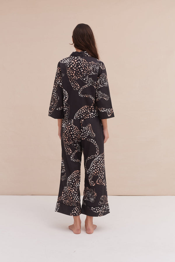 Desmond & Dempsey Boxy Shirt And Wide Leg Trouser Set The Jag Print Navy