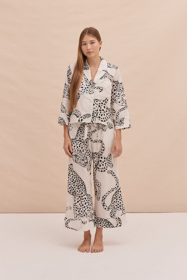 Desmond & Dempsey Boxy Shirt And Wide Leg Trouser Set The Jag Print Cream