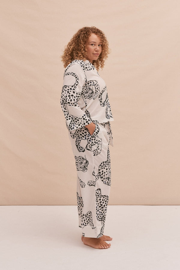 Desmond & Dempsey Boxy Shirt And Wide Leg Trouser Set The Jag Print Cream