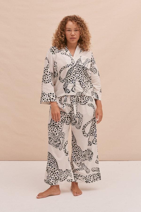desmond & dempsey Boxy Shirt and Wide Leg Trouser Set The Jag Print Cream